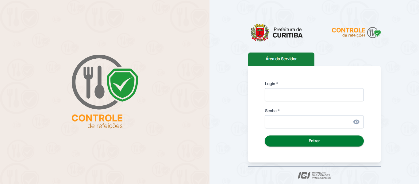 Tela do sistema de gestão de refeições